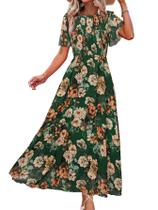 Vestido feminino simples, floral de primavera, maxi verde, chiffon S
