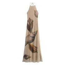 Vestido Feminino Slim De Seda Com Estampa De Conchas E Malha, Estilo Europeu Americano, Moda De Rua Vestido Feminino Slim De Seda Com Estampa De Conchas E Malha, Estilo Europeu Americano, Moda De Rua