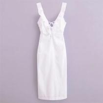 Vestido Feminino Slim Fit Com Decote Em V Com Babado E Costas Abertas Verão Moda Elegância Versátil