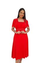 Vestido Feminino Social Midi Evase Gode Rodado Moda Evangelica Vermelho 401