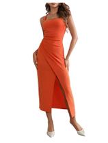 Vestido feminino SOLY HUX Bodycon Midi Ruched Wrap Split Orange Vestido feminino SOLY HUX Bodycon Midi Ruched Wrap Split Orange