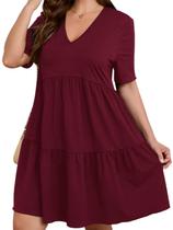 Vestido feminino SOLY HUX, tamanho grande, decote em V, manga curta, bordô