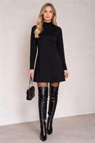 Vestido Feminino Suedine Gola Alta Manga Longa Curto Elegante Evasê Vestido Feminino Suedine Gola Alta Manga Longa Curto Elegante Evasê