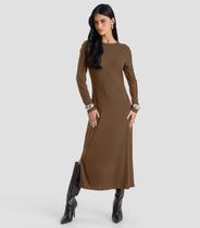 Vestido Feminino Super Midi Canelado Dianna Marrom