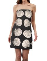 Vestido feminino TERIVEEK, tubo sem alças, mini estampa floral, linho Vestido feminino TERIVEEK, tubo sem alças, mini estampa floral, linho
