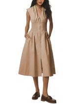 Vestido feminino Tomosc sem mangas, decote em V, zíper e bolsos frontais