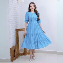 Vestido Feminino Três Marias Ciganinha Casual Básico de Festa Soltinho Confortável Com Babado Mangas Três Quarto 3/4