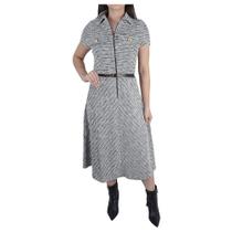 Vestido Feminino Trimix Tweed Com Cinto Cinza - 54887