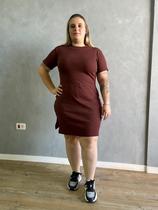 Vestido Feminino Tubinho Canelado Ribana com Fenda Lateral Plus size