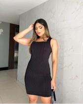 Vestido feminino tubinho de alça canelado 3D Premium