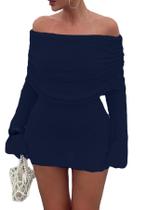 Vestido feminino Unybwonn, tricotado sem ombros, crochê, azul escuro Vestido feminino Unybwonn, tricotado sem ombros, crochê, azul escuro