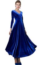 Vestido feminino Urban CoCo, manga comprida, decote em V, veludo, azul royal Vestido feminino Urban CoCo, manga comprida, decote em V, veludo, azul royal