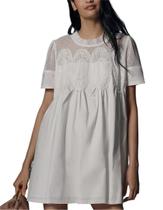 Vestido feminino VAOYIU, renda de crochê, mini malha transparente, branco