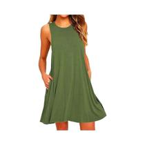 Vestido feminino verão casual camiseta vestidos praia cobrir simples plissado tanque bolsos vestido