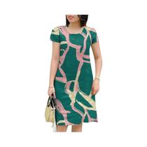 Vestido Feminino Verão Zanzea - Gola Redonda, Manga Curta, Estampa, Midi Vestido Feminino Verão Zanzea - Gola Redonda, Manga Curta, Estampa, Midi