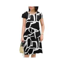 Vestido Feminino Verão Zanzea - Gola Redonda, Manga Curta, Estampa, Midi Vestido Feminino Verão Zanzea - Gola Redonda, Manga Curta, Estampa, Midi