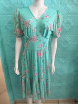 Vestido feminino verde água estampado -Tamanho M