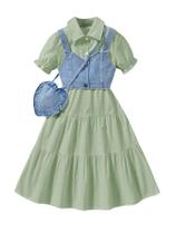 Vestido feminino Verdusa com babados largos Boho com colete jeans verde 8Y Vestido feminino Verdusa com babados largos Boho com colete jeans verde 8Y