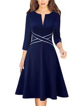 Vestido feminino VFSHOW 2024 Office Work Business azul marinho