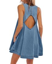 Vestido feminino Vidifid, sem mangas, casual, jeans, azul, linha A