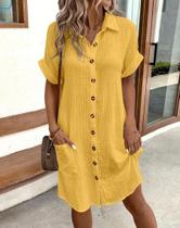 Vestido Feminino Vintage Mini - Algodão e Linho - Decote V e Manga 3/4