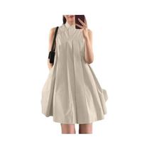 Vestido Feminino Vintage Plissado Evasê, Sem Mangas, Gola Mandarim, Robe De Festa ZANZEA 2024 Vestido Feminino Vintage Plissado Evasê, Sem Mangas, Gola Mandarim, Robe De Festa ZANZEA 2024