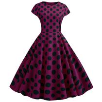 Vestido Feminino Vintage Retrô Dos Anos 1950, Manga Curta, Estampa De Bolinhas, Festa À Noite, Baile