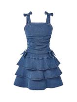 Vestido feminino WDIRARA com babados em camadas A Line 9Y Dark Wash Vestido feminino WDIRARA com babados em camadas A Line 9Y Dark Wash