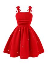 Vestido feminino WDIRARA com laço sem mangas A Line, vermelho, tamanho 10Y Vestido feminino WDIRARA com laço sem mangas A Line, vermelho, tamanho 10Y