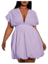 Vestido feminino WDIRARA plus size com decote em V profundo A Line Mini Vestido feminino WDIRARA plus size com decote em V profundo A Line Mini