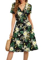Vestido feminino WEACZZY, floral, verde, folha verde, verão, algodão evasê