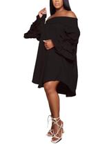 Vestido feminino WOKANSE de verão 2023 com mangas largas, preto