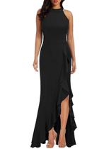 Vestido feminino WOOSEA, gola alta, corpo dividido, sereia, preto