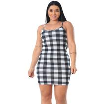 Vestido Feminino Xadrez Alcinha Malha crepe Moda blogueirinha Festa