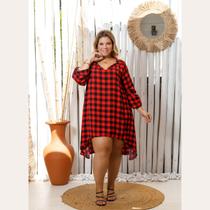Vestido Feminino Xadrez em Chamise Gola V