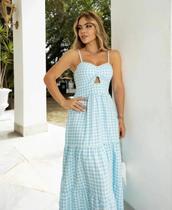 Vestido Feminino Xadrez Midi Alça Quadriculado Com Bojo Elastex