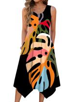 Vestido feminino Zeagoo com estampa floral, sem mangas, midi e bolsos Vestido feminino Zeagoo com estampa floral, sem mangas, midi e bolsos