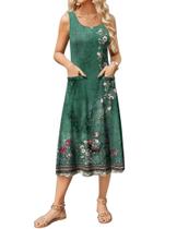 Vestido feminino Zeagoo, gola redonda, sem mangas, cintura alta, floral Vestido feminino Zeagoo, gola redonda, sem mangas, cintura alta, floral