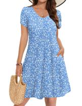 Vestido feminino Zeagoo Primavera Verão A-Line Azul Brilhante Floral