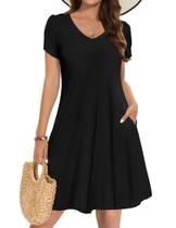 Vestido feminino Zeagoo Summer A Line de manga curta preto