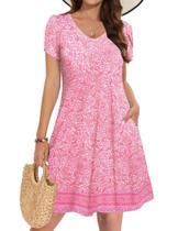 Vestido feminino Zeagoo Summer Spring Boho A Line com decote em V rosa M