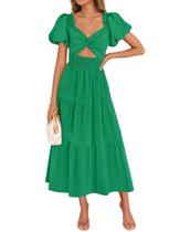 Vestido feminino ZESICA 2025 Boho Smocked Vacation verde médio Vestido feminino ZESICA 2025 Boho Smocked Vacation verde médio