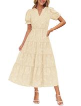 Vestido feminino ZESICA 2025, de verão, manga curta, manga curta, midi Vestido feminino ZESICA 2025, de verão, manga curta, manga curta, midi