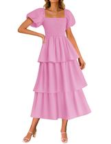 Vestido feminino ZESICA 2025, verão, boho, midi, rosa, tamanho L Vestido feminino ZESICA 2025, verão, boho, midi, rosa, tamanho L