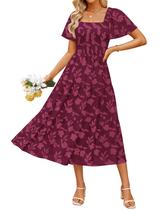 Vestido feminino ZESICA de verão boho floral midi vinho GG