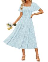 Vestido feminino ZESICA, de verão, boho, floral, praia, azul, GG Vestido feminino ZESICA, de verão, boho, floral, praia, azul, GG