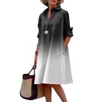 Vestido feminino Zhyaj branco com decote em V, manga comprida, midi