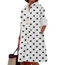 Vestido feminino Zhyaj de manga comprida com botões branco plus size