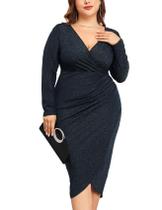 Vestido feminino ZOMVA 2025 plus size 3X Sparkly Glitter azul marinho