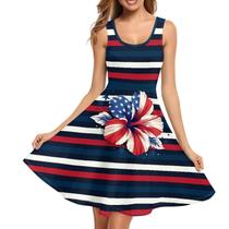 Vestido feminino ZWPINITUP American Flag Hibiscus com bolsos XS Vestido feminino ZWPINITUP American Flag Hibiscus com bolsos XS